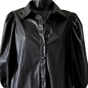 Faux Leather Blouse Black Button Up Soft and Genuinely Chic